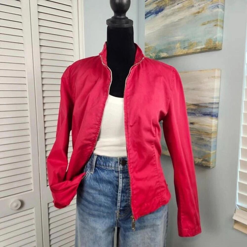 Max Mara Red Moto Jacket Size Medium Italian Made 100% Cotton